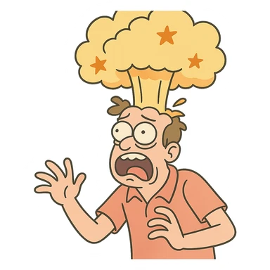 cartoon-style head blowing up, exaggerated and expressive sticker