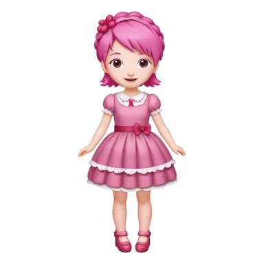 Isolated detaile illustration incredibly raspberry torte doll figurine full body with pink hair and a raspberry barrette sticker