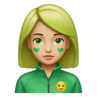 ​"A mosaic portrait of a girl in a green tracksuit, made of tiny emojis, digital art style, pixelated emoji textures, vibrant colors, creative composition." sticker