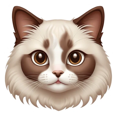 Cinematic Adorable Chocolate-Point Ragdoll Cat Portrait Emoji, Head tilted cutely with big, sparkling eyes, sleek brown and white tones with a sweet white nose, Simplified yet irresistibly adorable features, highly detailed, glowing with a soft, warm glow, high shine, affectionate and playful, stylized with a touch of whimsy, bright and endearing, soft glowing outline, capturing the essence of a curious and loving kitten, so cute it feels like it could leap out of the screen and snuggle up for a cuddle! sticker