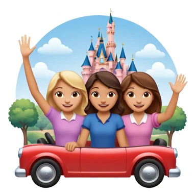 quatro chicas montadas en una atraccion de Disney paris levantando la mano sin el castillo detras sticker