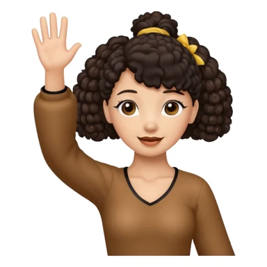 Brown Poodle with ponytail black hair girl say goodbye sticker