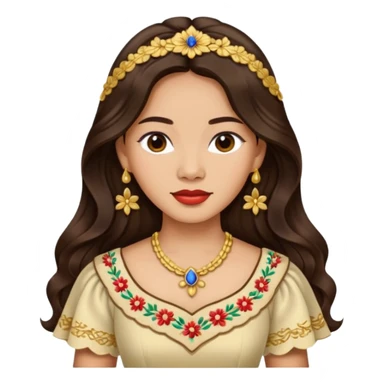 Filipino woman with long dark wavy hair parted in the middle wearing a traditional filipiniana sticker