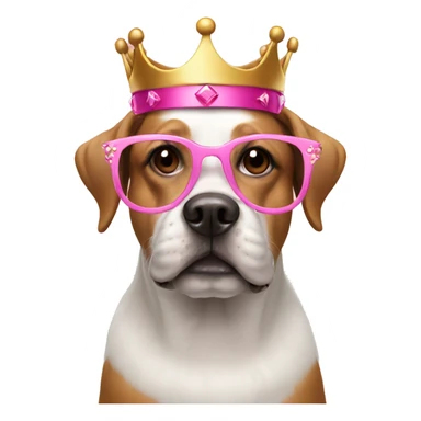 dog with pink glasses and crown sticker