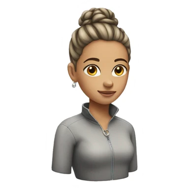 Girl with a grey half zip, a hair bun and jewelry in det ear sticker