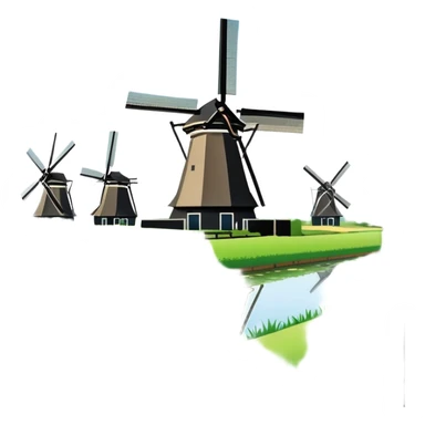 cinematic-realistic-kinderdijk-windmills-landmark-emoji,-showcasing-traditional-dutch-windmills-aligned-along-a-tranquil-canal,-with-lush-green-fields in a picture frame sticker