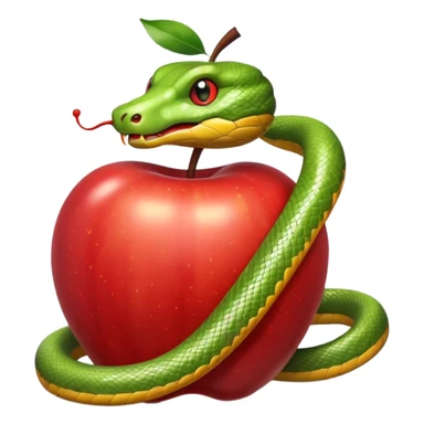A snake wraps around an apple sticker