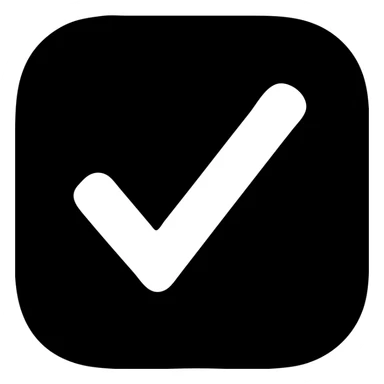 modern minimal icon of a checkmark cut out of a solid white filled rounded square, checkmark is transparent, high contrast sticker