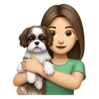 brunette girl with shih tzu dog in her arms sticker