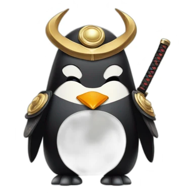 penguin with face wearing samurai helmet with big horns sticker