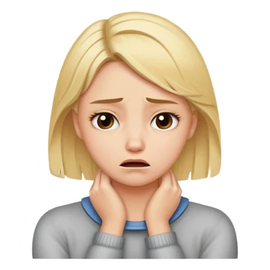 Blonde girl with her hands around her neck making an upset face  sticker