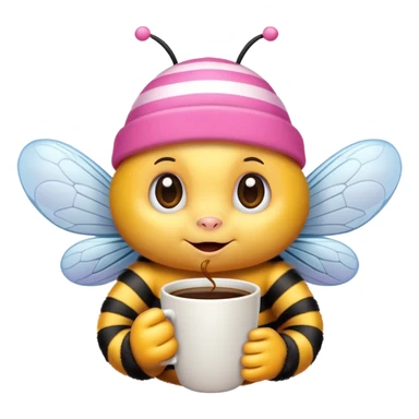 A bee in a pink cap drinking coffee. sticker
