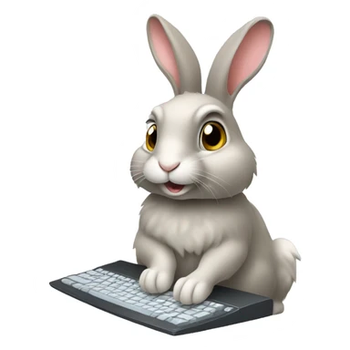 Big cute Flemish rabbit typing on a computer keyboard  sticker