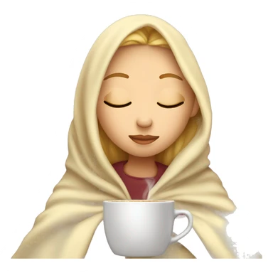 girl with blonde hair inside a blanket sipping coffee eyes closed sticker