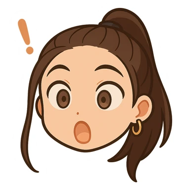 Create a chibi sticker of this person with a surprised expression, only the head, transparent background. sticker