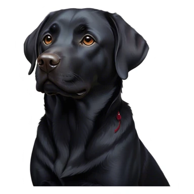 Cinematic Noble Black Labrador Portrait Emoji, Poised and regal, with a robust, muscular build and a sleek, shiny pure black Fur, deep-set soulful brown eyes, Simplified yet sharp and sophisticated features, highly detailed, glowing with a soft, dignified glow, high shine, intelligent and gentle, stylized with an air of confidence, focused and attentive, soft glowing outline, capturing the essence of a watchful and loving companion, so majestic it feels as though it could bound out of the screen with effortless authority! sticker