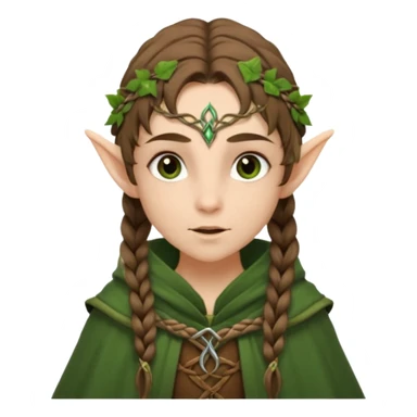 forest elf, brown braid, green cloak, gentle expression sticker
