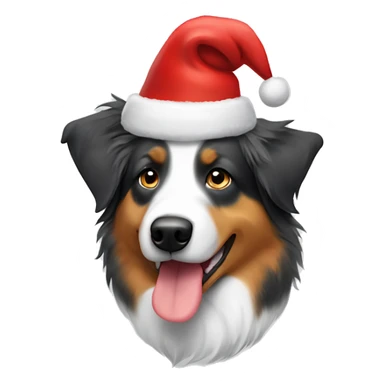 Head of Australian Shepherd dog with a Christmas hat on his head sticker