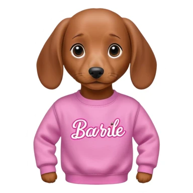 Dashound puppy wearing a pink sweatshirt that says Barbie  sticker