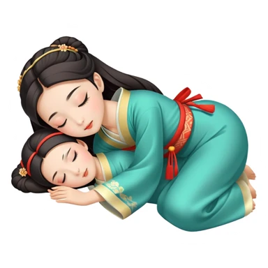 Beautiful girl in Hanfu lying on the ground sleeping sticker