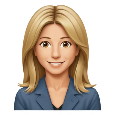 Jennifer Aniston emoji icon, smiling, classic 90s look, minimal details sticker