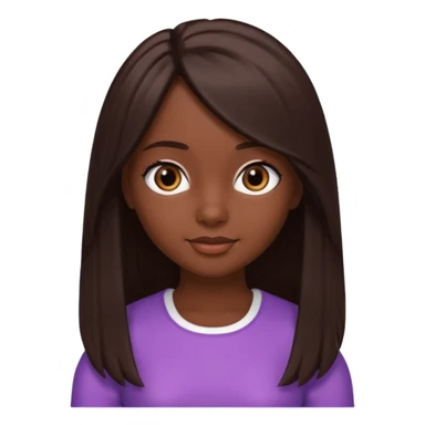 Boneca digital em estilo 3D realista e fofo, semelhante a uma boneca colecionável. Mulher jovem com pele negra, olhos castanhos escuros, cabelo liso cor chocolate, longo e bem alinhado.  sticker