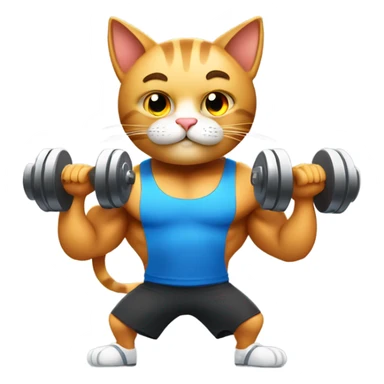A muscular cat lifting dumbbells at gym sticker