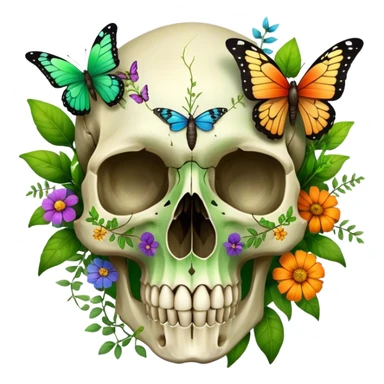 Bird skull with plants, flowers, butterflies  sticker