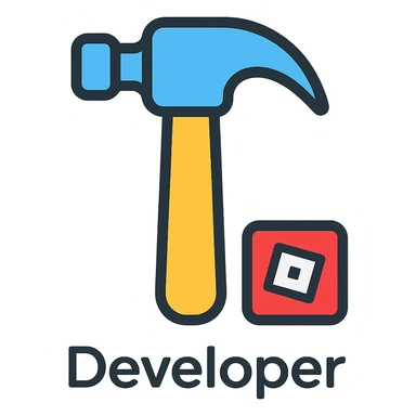 a clean and modern hammer icon representing a Roblox developer, with subtle Roblox branding elements, suitable for use as a badge or emoji sticker