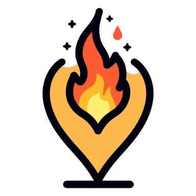 A map location pin marker on fire with flames coming out the top sticker