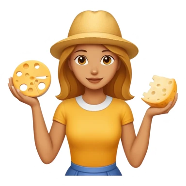 woman holding cheese sticker