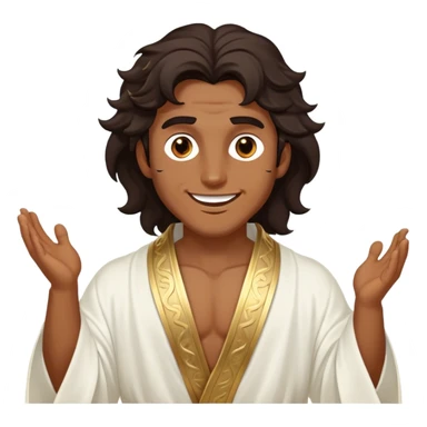 Cinematic Realistic Hercules Portrait, head tilted dramatically with an exaggeratedly amused expression, featuring expressive eyes and a hint of a roguish smile. His bronze, marble-like skin and thick, wavy dark hair, rendered with classical artistry, complement his flowing white robe adorned with delicate golden accents, all brought to life with dynamic natural lighting that captures a rare, playful moment from an enduring legend. sticker