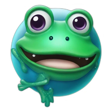planet Neptune with a cartoon thinking frog face sticker