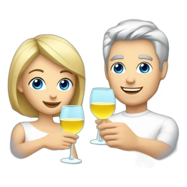 caucasian woman with brown eyes and blond short hair and a caucasian man with blue eyes and grey hair, toasting with a glass of white wine sticker