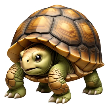 cinematic-tortoise-realistic-full-body-walking-emoji,-sturdy-domed-shell-in-rich-earthy-tones,-thick-scaled-legs-moving-slowly-but-deliberately,-wrinkled-wise-face-peering-ahead-with-calm-determination,-large cute eyes-reflecting-centuries of wisdom sticker