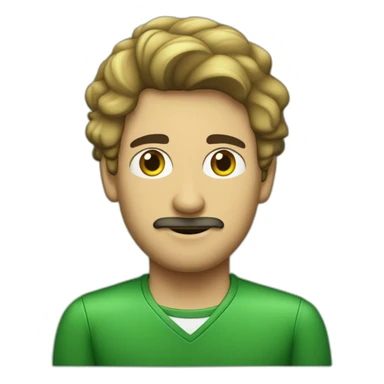 Hombre español de pelo corto, lacio, con raya al lado, maestro de primaria, con una pizarra verde de fondo. sticker