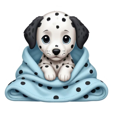 dalmatian puppy cozy in a light blue blanket sticker