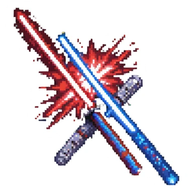 two lightsabers, one blue and one red, clashing with energy burst sticker