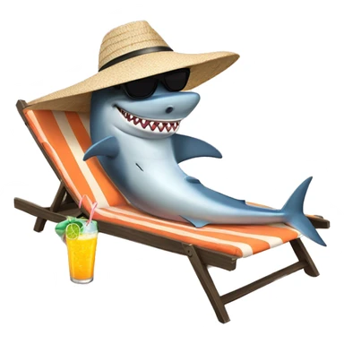 Shark with a sunhat and sunglasses drinking a coctail while laying in a sunbed sticker