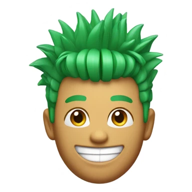 Green smiling 3d emoji with Mohawk and teeth sticker