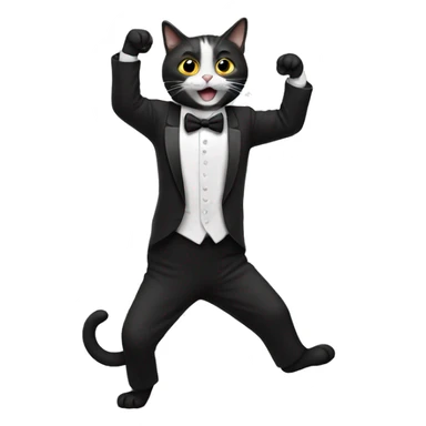 Cat dancing to the right in a tuxedo sticker