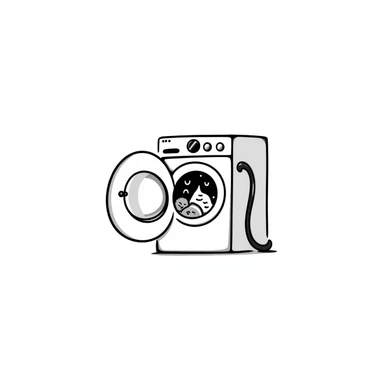 front-loading washing machine with clothes inside sticker