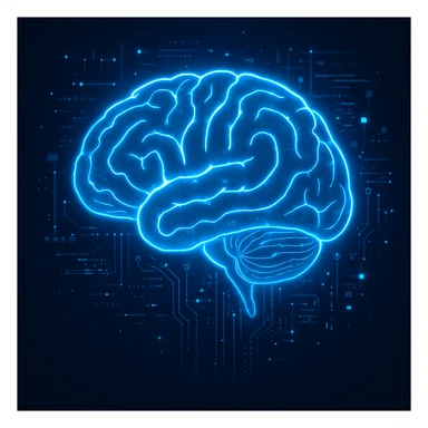 AI brain, futuristic, glowing, digital elements, modern style sticker