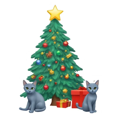 Two Russian Blue cats christmas tree sticker