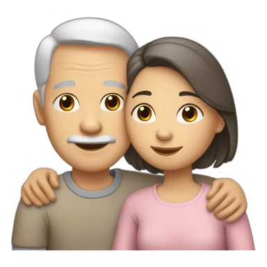 A girl hugs her two elderly parents (light skin color, dark hair) sticker