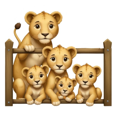 Un letrero del zoológico que dice “LION CUBS — BORN LAST WEEK” y delante una leona con sus cachorros recién nacidos, con la gente mirando emocionada desde la reja.






 sticker