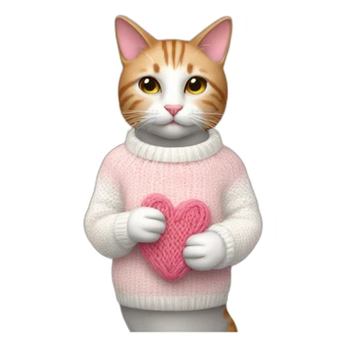 Kissing pink cat wearing white knitted sweater sticker