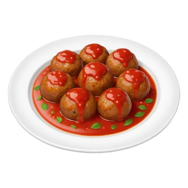 a plate of meatballs with tomato sauce, emoji style sticker
