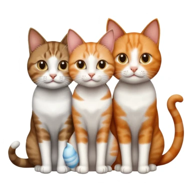 3 different coloured short haired cats including; a dark brown tabby and white cat, and a dark grey and white and a ginger and white sticker