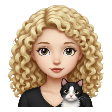 Curly blonde hair girl with mix black and white cat sticker